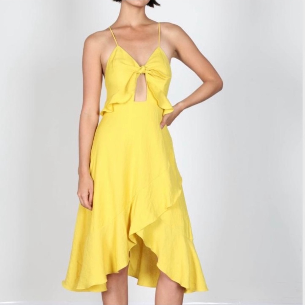 Essue Flounce Yellow Midi Dress